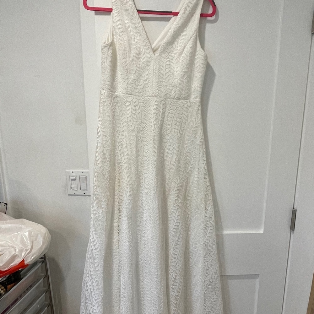 Aqua white long lace dress